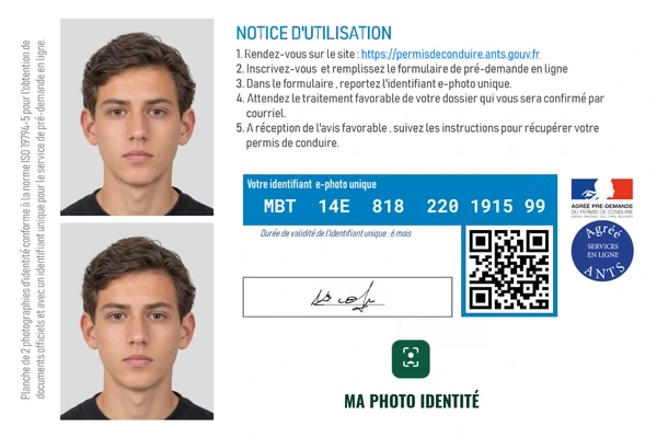Code photo numérique pour la demande de permis de conduire en ligne, avec photo conforme et signature numérisée