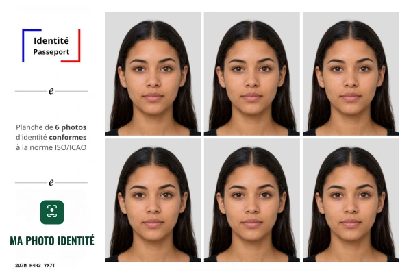 Planche de 6 photos d'identité pour carte d'identité, conformes à la norme ISO/ICAO, prête à imprimer en 10 × 15 cm
